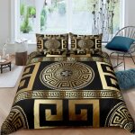Parure de lit - mouton maison deco - style grec gomtrique dores et noires - noir or - microfibre - ...