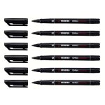 Stylo - feutres ohpen permanent stabilo - lot de 6 - pointe moyenne 1mm - encre indlbile noir