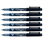 Stylo feutre - pilot - v sign pen - lot de 6 - pointe moyenne 06 mm - noir