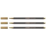 Stylo feutre - stabilo - pen 68 metallic - lot de 3 - pointe moyenne - couleur or