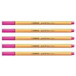 Stylo - feutre - stabilo - point 88 - lot de 5 - pointe fine 04 mm - rose fluo