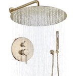 Colonne de douche encastr�e or bross� - syst�me de douche encastrable de t�te 12carr�e en laiton technologie ...