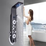 Junsottor colonne de douche - panneau de douche led noir avec hydromassantes jets douche cascade douches ...