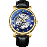 Suisse nesun montre homme top marque de luxe mcanique bleu or squelette en vintage homme montre cuir ...