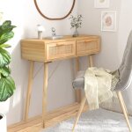?summer sale�l�gant table console marron 80x30x75 cm bois massif pin - rotin naturel 12. 35 kg 54714
