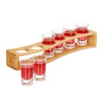 Relaxdays planche � shots lot de 6 verres 4 cl support courb� id�e cadeau bambou nature