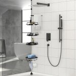 Support de douche r�glable en hauteur - inox non perc� - avec 4 paniers et 1 porte - serviettes - noir ...