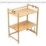 Support de four  micro - ondes  2 niveaux avec 4 crochets en bois - marque quiienclee