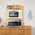 Support de micro - ondes en bambou jeobest - tagre de cuisine 67x35x42cm