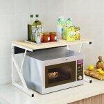 Support de micro - ondes huole - tablette pour four � micro - ondes - tube galvanis� - couleur bois