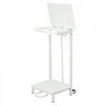 Support roulant acier blanc pour sacs poubelle sur pied avec p�dale