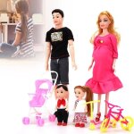 Ensemble de poupes familiales surenhap - carr imprim noir t + rose enceinte - multicouleurs - 13 pices ...