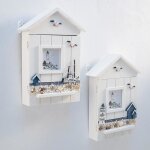 Bo�te � cl�s - surenhap - mod�le phare - bois massif - blanc et p�che - 29. 5x18 cm