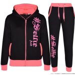Survtement  capuche pour filles - selfie imprim - noir & rose fluo - 5 - 13 ans
