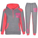 Survtement enfant fille a2z ny deluxe imprim  capuche - gris & rose fluo - manches longues