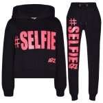 Surv�tement enfant fille � capuche selfie imprim� - noir & rose fluo - manches longues - 2 - 13 ans