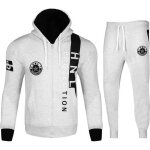Survtement homme hnl gris noir imprim encapuchonn toison zipp haut & jogging bas