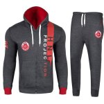 Survtement homme hnl imprim encapuchonn gris & rouge - haut & bas jogging zipp