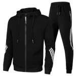 Survêtement jogging a capuche 2 pièces sport pour homme casual manches longues - noir Survêtement jogging a capuche 2 pièces sport pour homme casual manches longues - noir