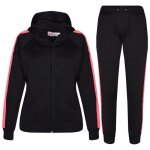 Survtement polaire fille -  capuche - noir & rose fluo - jogging costume 5 - 13 ans