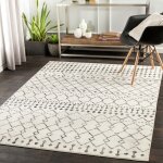 Livabliss tapis de salon  poils courts doux berbre ethnique leonor 152x213cm blanc / noir