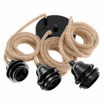 Suspension hang luminaire 3 cordes - chanvre ficelle douilles noires