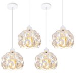 Suspension luminaire contemporain - wottes - lot de 4 - blanc - fer et cristal - 26cm