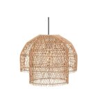 Suspension luminaire en m�tal noir et rotin coloris naturel - diam�tre 38 x hauteur 30 cm