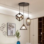 Suspension luminaire vintage e27 - cage m�tal - 3 lampes - corde ajustable