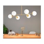 Lustre en mtal - 6 globes - l. 100 x h. 52 cm - dor et blanc - damar