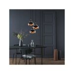 Lustre en mtal  hauteur rglable - 3 abat - jours - d. 37 x h. 25 / 111 cm - noir et cuivr - yildo ...