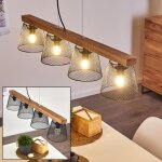 Suspension - hofstein - rhodes - bois naturel et m�tal noir - 4 abat - jours e14 - hauteur max 151 cm ...