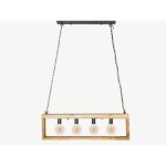 Suspension style industriel caisse rectangulaire en bois olius - bois et mtal - 4 lampes - h. 31 x l. ...