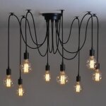 Suspension vintage ajustable petites ecrevisses - e27 douille rtro abat - jour - 8 bras - noir