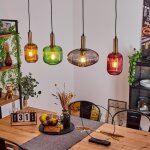 Suspension vintage - hofstein - montichiari - m�tal laiton / noir - abat - jour en verre - 4 x e27