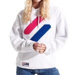Sweat  capuche blanc femme superdry code logo - manches longues - coupe large - 100% coton