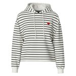 Sweat � capuche femme blanc ray� coupe droite c?ur rouge capuche � cordon