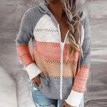 Sweat à capuche femme - hoodies sweatshirt - manches longues - rayures - gris Sweat à capuche femme - hoodies sweatshirt - manches longues - rayures - gris