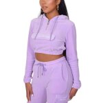 Sweat � capuche en velours court mauve
