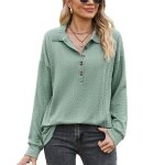 Sweat femme insfity - col revers manches longues boutons automne printemps - vert