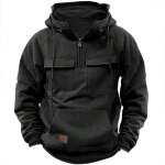 Sweat homme  capuche regular fit automne hiver casual sweat - shirt multi poches - insfity - noir
