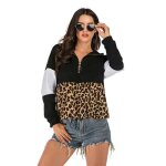 Sweat - shirt  capuche imprim lopard pour femme - leoclotho - manches longues - noir