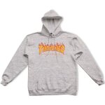 Sweat - shirt  capuche - thrasher - gris - 50% coton 50% polyester - logo flamme - poids moyen