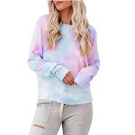 Sweat shirt femme - leoclotho - manches longues - col rond - coton - pissage - t - shirt - bleu violet ...