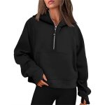 Sweat - shirt femme - fondupin - demi - zip - manches longues - noir