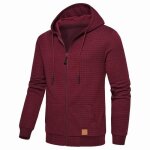 Sweat zipp  capuche homme - vitata - jacquard  carreaux - manches longues - rouge