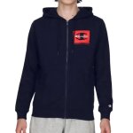 Sweat zippe homme champion classic label - marine - manches longues - logo imprim - capuche avec cordon ...