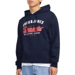 Jack & jones sweat � capuche logo homme ? blanc / bleu marine / rouge coupe regular