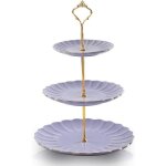 Prsentoir  gteaux - sweejar - 3 tages - cramique - violet - 25cm x 34. 5cm