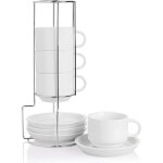 Sweejar tasses  caf empilables en cramique - lot de 4 tasses expresso 220 ml avec soucoupes et support ...